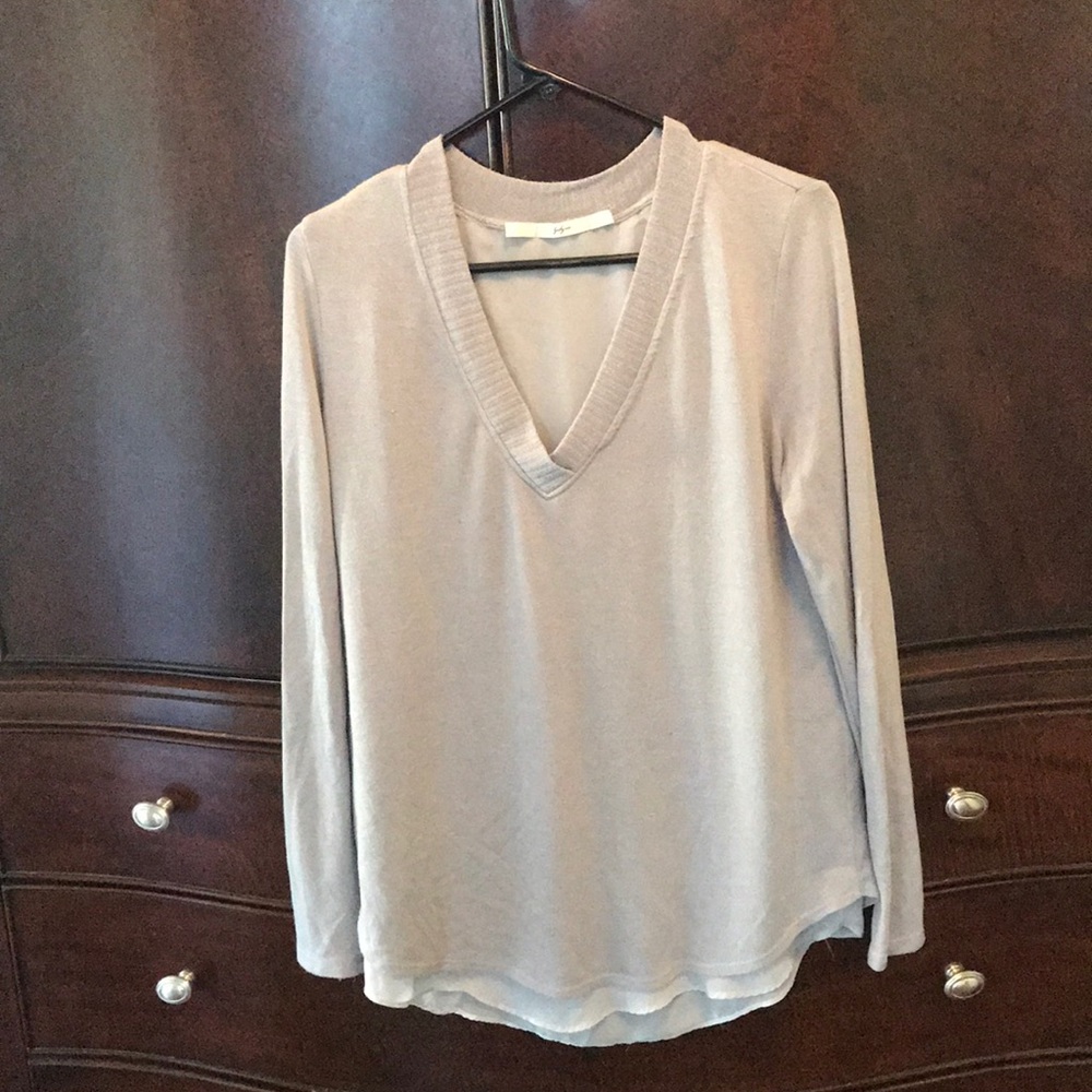 Light gray sweater with sheer underlay